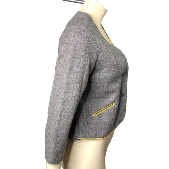 Vintage Gray Wool with Yellow Trim Jacket Mid-Length Sleeves - Picture 4 of 4